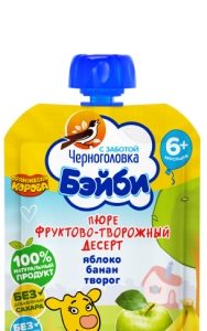 Пюре детское Черноголовка Бэйби яблоко, банан и творог 85г