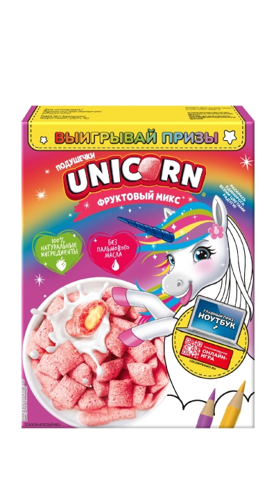 Готовый завтрак Unicorn подушечки с начинкой Фруктовый микс 200 г